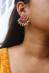 Ruby Jadau Chaand Flower Studs