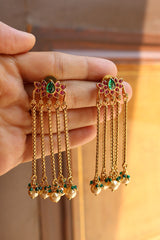 Ruby Green Lotus Chain Earrings