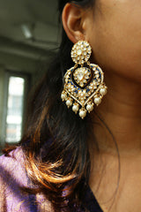 Blue Meenakari Kundan Leaf Chaandbalis