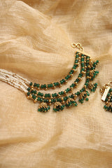 Green Bead Line Jhumki Ear Chain