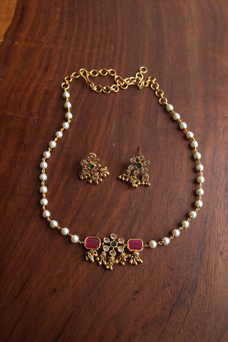 Delicate Rectangle Flower Pearl Set