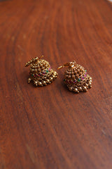 Ruby Green Small Hook Jhumkas