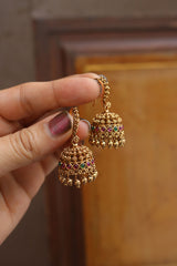 Ruby Green Small Hook Jhumkas