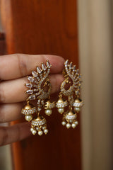 AD Peacock Tri Jhumka Earrings