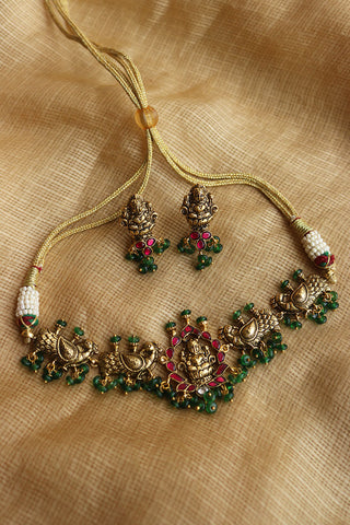 Jadau Lakshmi Peacock Choker Set