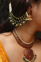 Green Bead Line Jhumki Ear Chain