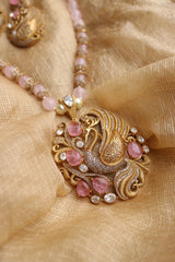 Pink Peacock Polki Pendant Set