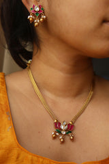 Enamel Lotus Kundan Set