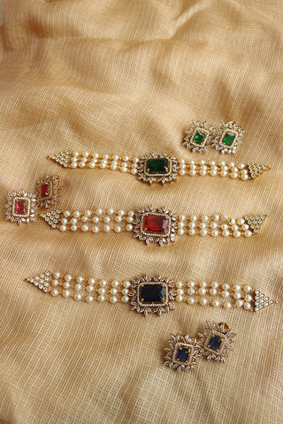 AD Rectangle Pearls Choker Set