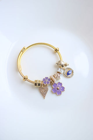 Lilac Evil Eye Flower Charm Bracelet