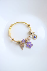 Lilac Evil Eye Flower Charm Bracelet