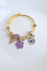 Lilac Evil Eye Flower Charm Bracelet