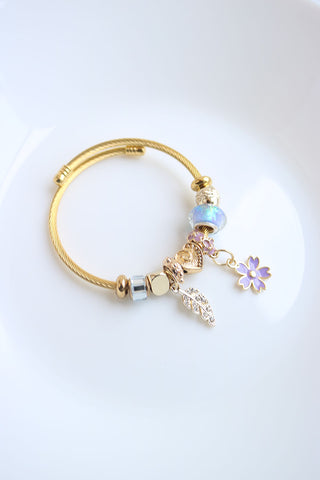 Lilac Leaf Flower Charm Bracelet