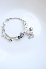 Silver Pink flower Charm Bracelet