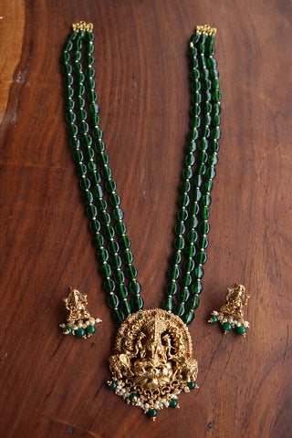 Lakshmi Haathi Green Pendant Set Small