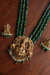 Lakshmi Haathi Green Pendant Set Small