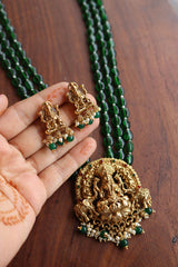 Lakshmi Haathi Green Pendant Set Small