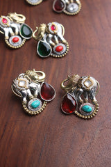 Two Tone Haathi Stone Earrings