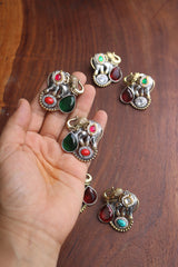 Two Tone Haathi Stone Earrings