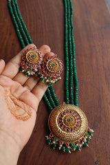 Round Green Beads Pendant Set
