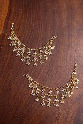 3 Layer Cluster Pearls Ear Chain