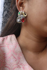 Two Tone Haathi Stone Earrings