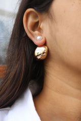 Pearl Gold slice Front Back Earrings