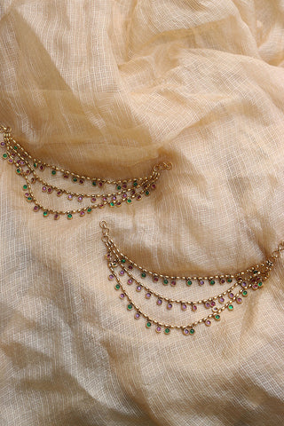 Ruby Green Circles Ear chain