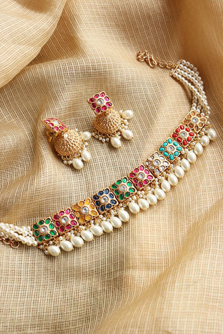 Kundan Multicolor Pearls Choker Set
