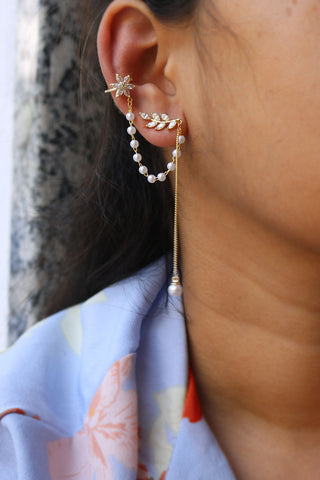 AD Leaf Flower Pearl Ear cuffs