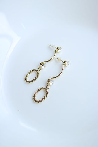 Gold Oval Stone Drop Earrings
