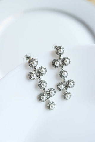 White Stone Pearl Grape Earrings