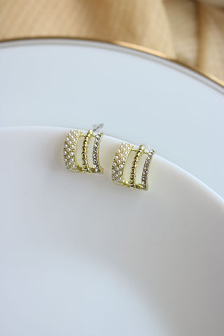 Pearl Stone Half Hoop Earrings