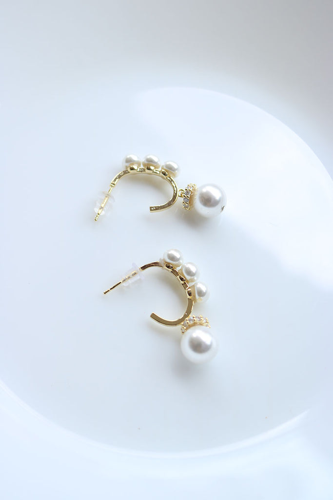 Tri Pearl Stone Drop Earrings
