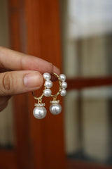 Tri Pearl Stone Drop Earrings