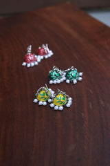 Mini Leaf Enamel Jhumkis (Colors available)