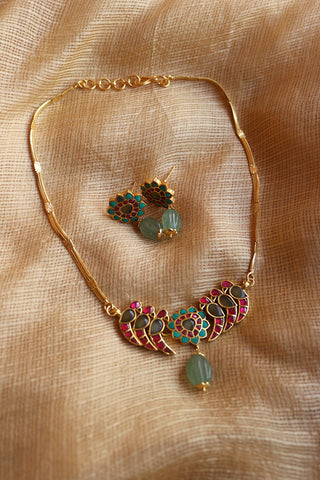 Kundan Turquoise Bird Set