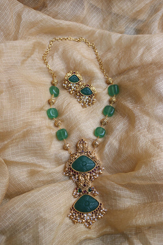 Green Bead Bird Pendant Set