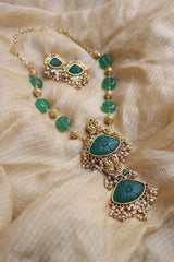 Green Bead Bird Pendant Set