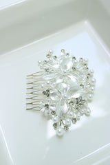 Pearl Flower Silver tone Comb Pin