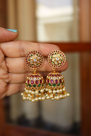 Ruby Green Flower Jhumkas