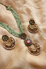 Green Beads Haathi Pendant Set