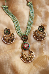 Green Beads Haathi Pendant Set