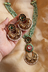 Green Beads Haathi Pendant Set