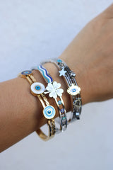 Silver Clove Evil Eye Bracelet