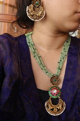 Green Beads Haathi Pendant Set