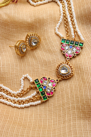 Kundan Centre Stone Pearls Choker Set