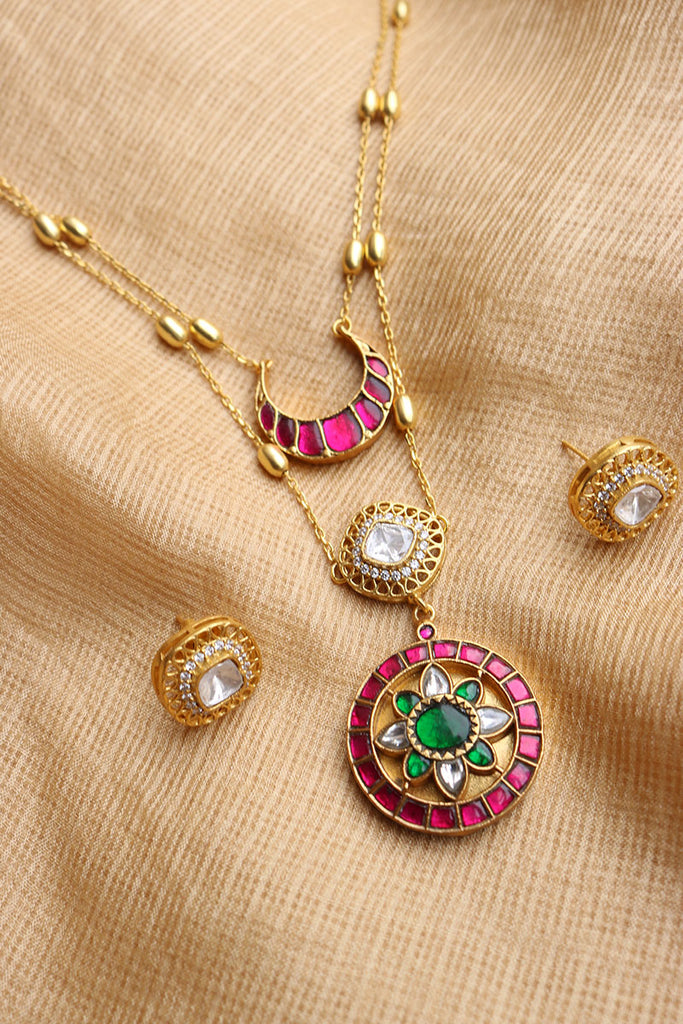 Kundan Chaand 2 Layer Necklace Set zahana
