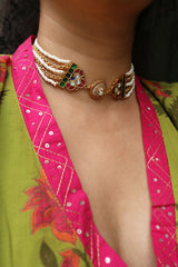Kundan Centre Stone Pearls Choker Set