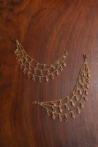 Ruby Green Droplets Ear chain